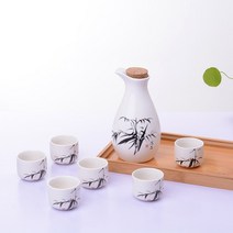 7 개/대 도자기 술 냄비 컵 세트 일본 빈티지 flagon 힙 플라스크 대나무 주류 컵 홈 주방 drinkware 선물 barware 250ml, 05 Bamboo