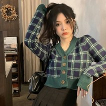 여름 볼레로 가디건 여름용 린넨 여성용 빈티지 -넥 격자 무늬 53