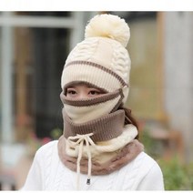 여성 겨울 방한 모자 마스크 넥워머 귀마개 3종 털 방한용품 워머 방울모자 여자 비니 후드