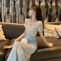 vsyoy Xiaoxiang 스타일 플로랄 드레스 여름 2023 인기있는 스커트 새로운 우아한 타이트 허리 슬리밍 하이 엔드 프랑스 스타일 롱 드레스