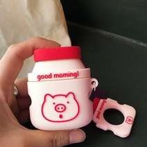에어팟 케이스 개구리그린 이어폰 파우치, 요구르트핑크