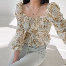 멋쭈 마빌 나염 스모크 프릴블라우스 (3color)