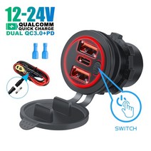 캠핑카 카라반 용품 캠핑 68w 듀얼 qc 3 0 USB 앰프 pd type-c 트리플 소켓 12-24v 차량 충전기 터치 스위치 포함 자동차 보트 마린 rv 방수, 와이어가있는 pd 레드