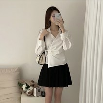[어퓨즈] 뮬리 랩 언발 핀턱 셔츠 블라우스
