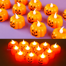 할로윈 호박 캔들 LED 펌킨 양초 12개 세트 (건전지 포함), 12개 1세트