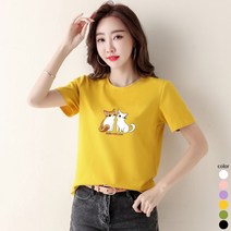 스타일아유 귀여운 고양이 라운드 반팔티 여성용 반팔 티셔츠[AYG6TS397A]