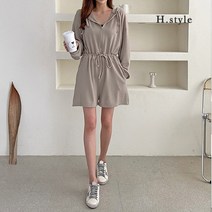 H스타일 (DK)와플후드점프수트