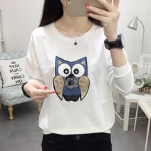 베리위시 부엉부엉 자수 긴팔티셔츠 여성 티셔츠 여성긴팔티