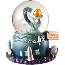 스노우볼 워터볼 3d spaceman astronaut 눈덩이 유리 크리스탈 볼 회전 뮤직 박스 뮤직 박스 회전 눈송이 어린이 생일 선물, 자주색