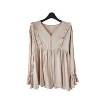 [새제품]베이지 프릴 A라인 블라우스 55-77사이즈