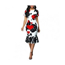화이트블루 5xl 우아한 한 공식 bodycon 복장 인쇄 주름 여성 오 넥 짧은 소매 드레스 저녁 파티 드레스 여성 여름 드레스