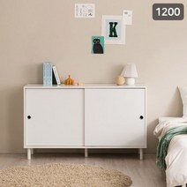 SAMICK 제작 15일 아르떼 1200 미닫이 슬라이딩 수납장 높은 거실장, 화이트
