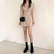 데이위드미 / 하객룩 오피스 브이넥 플레어 심플 미니 원피스