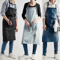 오가닉라이프 워싱 데님 앞치마 카페 바리스타 공방 클래식 예쁜, 워싱 데님 앞치마 (다크그레이)