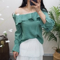 제이후 가을 스퀘어넥 오프숄더 긴팔 예쁜 프릴 블라우스