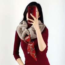 크리스탈엄 여성 실버블루 스카프 주름 통밍크머플러