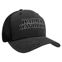 Harley-Davidson 남성용 자수 해골 & H-D 텍스트 메시 트러커 캡 블랙 블랙.164475