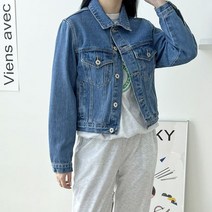 코지 여자 빈티지 레트로 감수성 크롭 데님 청자켓