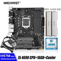 MACHINIST-H97 마더보드 콤보 세트 LGA1150 I5 4690 CPU DDR3 2x8G = 16GB 1600MHz 데스크탑 RAM 쿨러 팬, 01 마더 보드