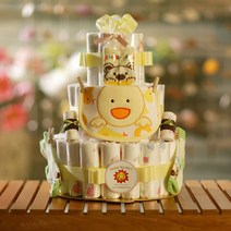 하기스기저귀케익3단 출산탄생산모선물 조카백일선물 돌잔치선물, 여아용, 4단계 돌선물용(대형)