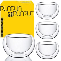 PunPun 찻잔 이중벽 붕규산 유리 에스프레소 컵 내열성 단열 데미타스 선물 상자 4개 세트 (80ml/2.7온스)