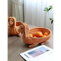 라탄 소품 인테리어 동물 모형 왕골 바구니 바스켓 실내 실외 다용도 랙 수납 선반, D