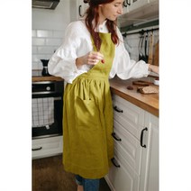멜빵 민소매 린넨 여성 일본스타일 가정용 주방 미술학생 앞치마, T04-진노란색
