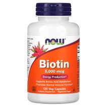 나우푸드 Now Foods 비오틴 5 000mcg 베지 캡슐 120정101800, 5000mcg -선택하신 용량이 사진보다 우선합니다., 120 개