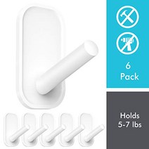 Adhesive Hooks Heavy Duty Wall Hooks Towel Hooks for Bathrooms 6 Value Pack Clear Frosted Strips, 1, White 6-pack