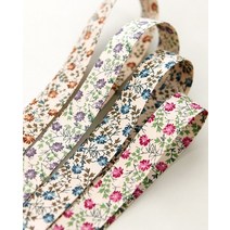 A124 투톤플라워 원단리본, 1.5cm, 베이지