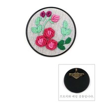 엔조이스티치/ 프랑스자수패키지-오닉스 원형 브로치 - 핑크로즈/ 자수수업 공방 패키지JS7004/ 초보자용