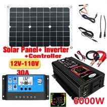 차량용인버터 태양광 24v 시거잭 태양 광 발전 시스템 듀얼 USB 18W 전지 패널 6000W 전원 인버터 스마트 LCD 디스플레이 포트 컨트롤러 세트, 6000W-12V to 110V