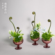 유리고발잔 꽃병 투명 장 선의중 일본 꽃꽂이 그릇 소원, 03.유리 아이스크림 컵 화기(파란색), 01.중간 정도