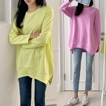 [여시몰5656국내제작]차차 언발라인 텐셀 티셔츠/봄 컬러 루즈핏 롱티 레깅스 스키니 코디 언발 절개 데일리