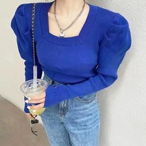 메이킹유 얇은니트 스퀘어넥 어깨퍼프 슬림핏 골지니트 6A40소웰니트