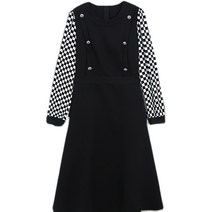 모던한 클래식 블랙 앤 화이트 체크 패치 우아한 분위기의 여성 롱 원피스