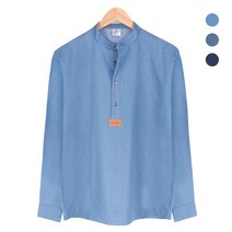 이지핏 핸리넥 데님 블루 셔츠 _NWM004_Blue 남자청남방 핸리넥 차이나카라 만다린카라 데님셔츠 청자켓 유니클로청남방 청남방코디 오버핏청남방