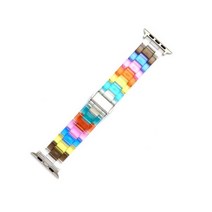 애플워치 스트랩 가죽 메탈 밴드 시계줄 투명 무지개 수지 팔찌 벨트 애플 시계 38mm 40mm 41mm 42mm 44mm 45 iWatch 시리즈 3 4 5 6 7 8 SE, Rainbow, For 38 40 41mm
