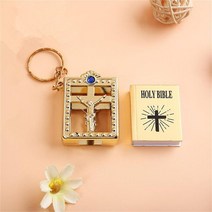 HOLYBIBLE 가죽 성경책 펜던트 목걸이 미니어쳐 납골당꾸미기 처 추모장식 FRANKLIN 키링 봉안당 미니 성서 열쇠 고리 실제 종이 종교 기독교 십자가 홀더 자동차 패션 주, 11.Gold