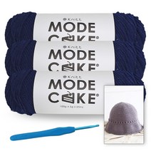 [니뜨] 모드케이크(100g) 뜨개실x3볼+메릴버킷햇도안+모사용코바늘 7/0호(4.0mm), 23_네이비