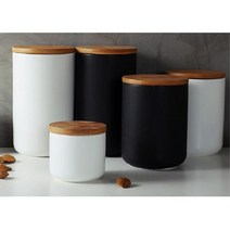 실리콘 밀폐 우드뚜껑 도자기 양념통 고추가루병, 대형, 화이트