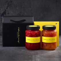 [초코써니 딸기청+오렌지자몽청] 차 선물세트포장 500g 2병 에이드 라떼 수제청 과일청 답례품, ●1kg(반반딸기청+오렌지자몽청)세트