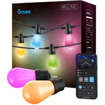 Govee 스마트 야외 스트링 조명 15개의 조도 조절이 가능한 RGBIC LED 전구 48피트 IP65 방수 비산 방지 파티오 조명 따뜻한 흰색의 색상 변경 조명 및 발코니