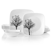 Corelle 18-Piece Service for 6 Chip Resistant Timber Shadows Dinnerware Set, Simple Sketch