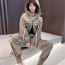 여성 명품스타일 트레이닝복 후드집업 포켓 카고 바지 편안한 슬림핏 나들이복 상하의 세트 4XL 5XL 6XL