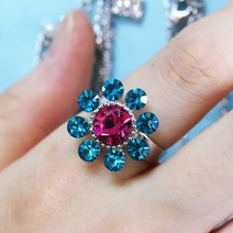 BNP 스왈크리스탈 작은꽃반지 사이즈조절링 보색칼라스톤 봄나들이코디 사랑스런반지