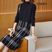 카라 KARRA 하이넥배색체크니트원피스 KB2WOP100C