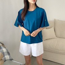여자 버튼 오버슬리브 포인트 패션 베이직 반팔티