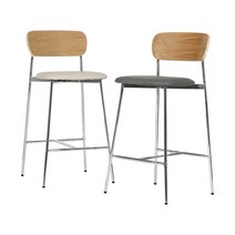 루시아우드바텐 아일랜드식탁의자 바체어 바의자 홈바 높은의자 인조가죽쿠션 철제다리, 그레이, 미들 65cm