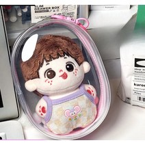 PVC 13cm 클리어 인형가방 키링 수납 전시 아이돌 인형 보관함 가방휴대용 투명 미니 피규어 굿즈 장난감 쇼케이스 컬렉션 정리 키체인 포함, 03. 핑크/모구 증정